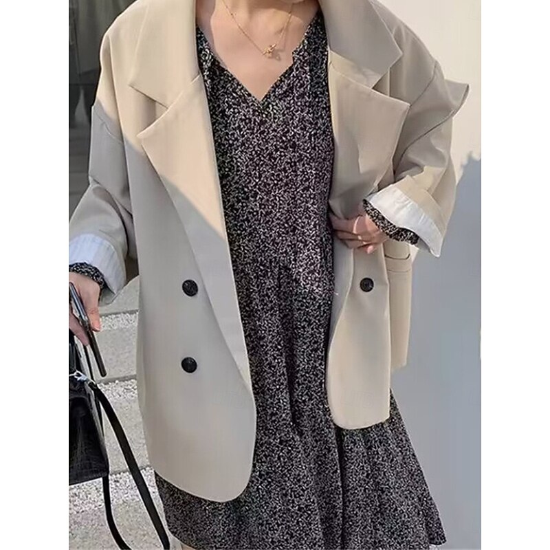 Women's Blazer Breathable Comfortable Patchwork Pocket Daily Modern Solid Color Work Casual Daily Regular Turndown Regular Fit Long Sleeve Outerwear Black Ivory Brown Fall Winter4