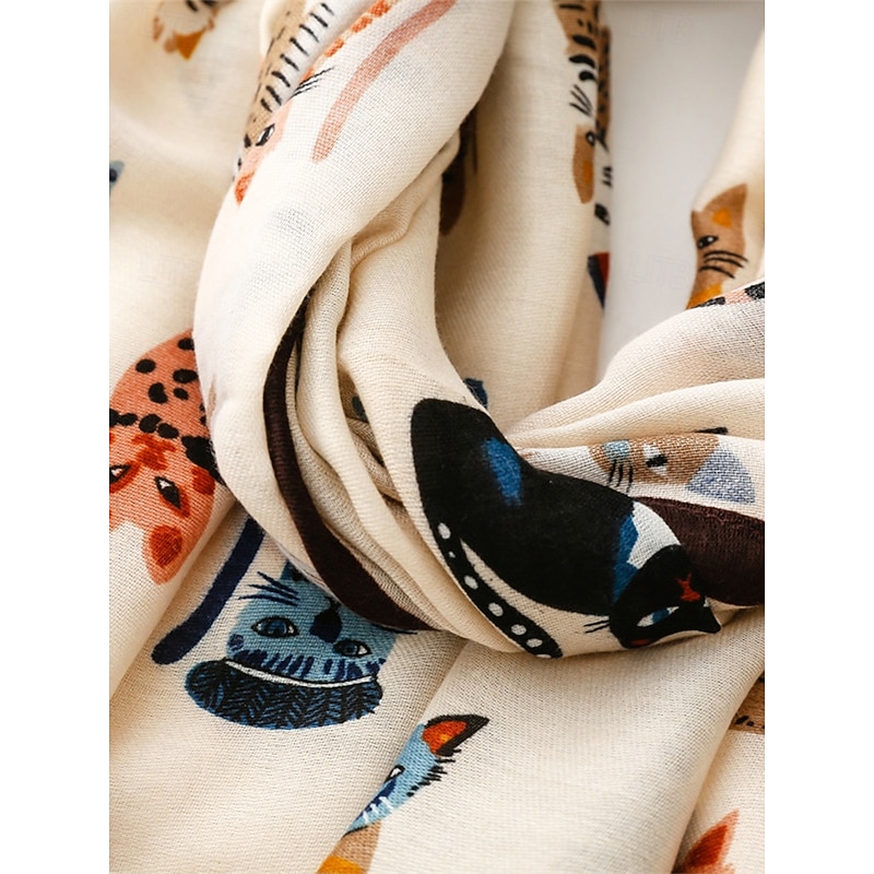 Women's Lightweight Scarf with Colorful Cat Pattern | Perfect for Spring and Autumn Everyday Wear4