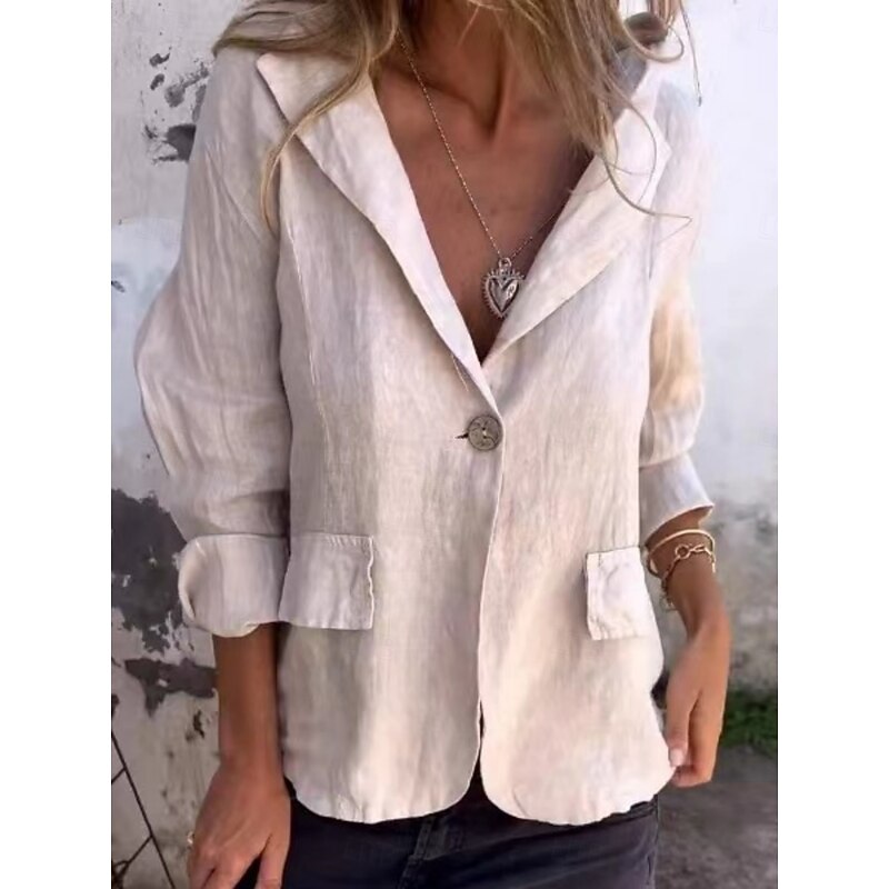 Women's Blazer Breathable Pocket Casual Plain Formal Office Single Breasted Regular Turndown Regular Fit Long Sleeve Outerwear Black Purple Khaki Summer Spring