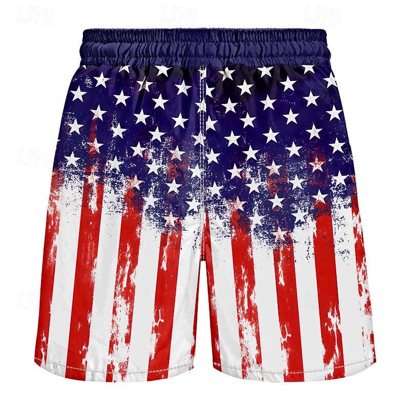 Men's American US Flag Patriotic Swim Trunks Swim Shorts Board Shorts Mid Waist Tropical Streetwear Hawaiian Vacation Daily Holiday Drawstring Elastic Waist 3D Print Designer Clothing Apparel3