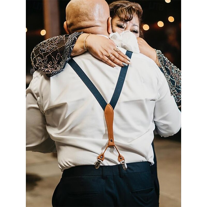 Adjustable Elastic Suspenders with Faux Leather Accents and Metal Clips – Classic Y-Back Design for Men, Perfect for Formal Events, Weddings, and Daily Wear2