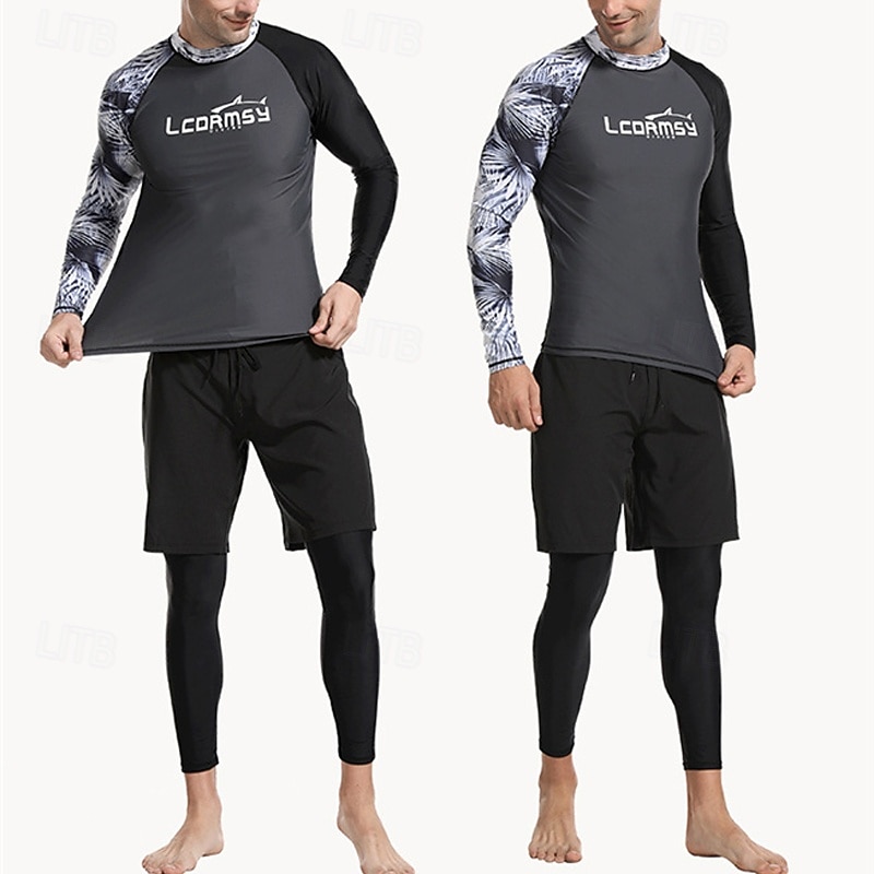Men's Swim Trunks Rash guard Swimsuit Lightweight Long Sleeve Swimwear Swimsuit 3-Piece Swimming Surfing Beach Water Sports Printed Summer Spring Autumn2