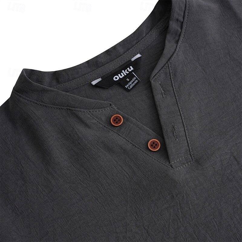 Men's Henley Shirt Tee Top Short Sleeves Plain Fashion Designer Basic V Neck Buttons V Neck Vacation Street Going out Summer Black White Light Blue Henley T-Shirt2