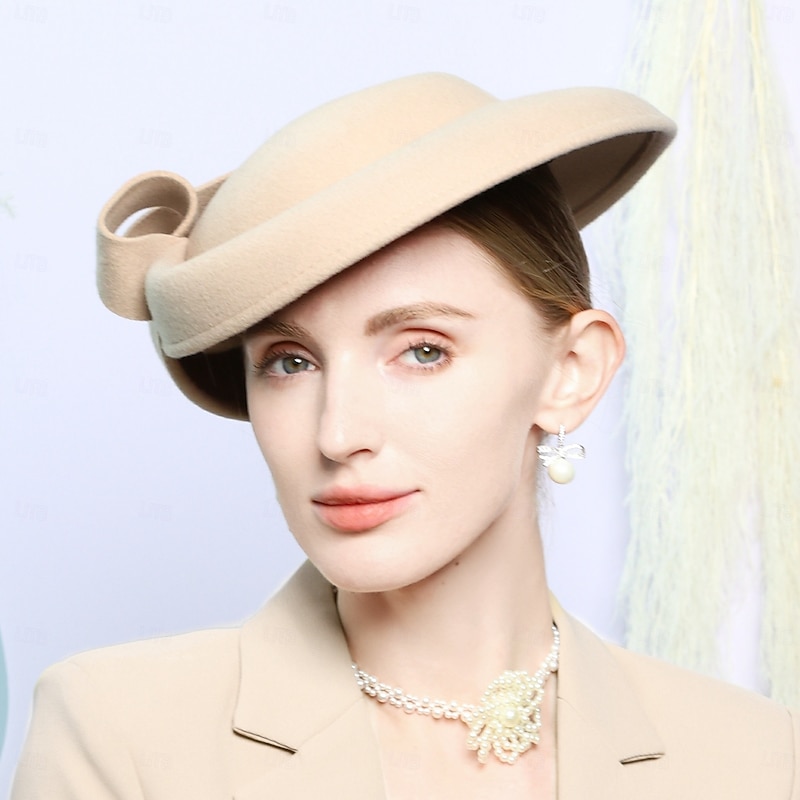 Hats 100% Wool Fedora Hat Saucer Hat Wedding Tea Party Elegant Wedding With Bowknot Splicing Headpiece Headwear2