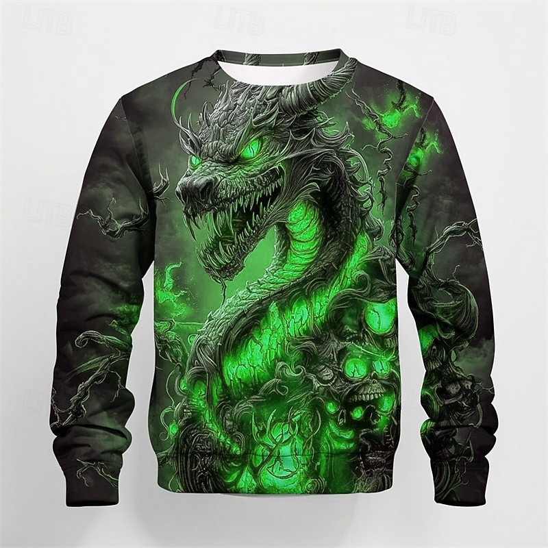 Boys 3D Graphic Dragon T shirt Tee Long Sleeve Spring Fall Fashion Basic Kids 4-12 Years Crew Neck Outdoor Casual Daily Regular Fit4