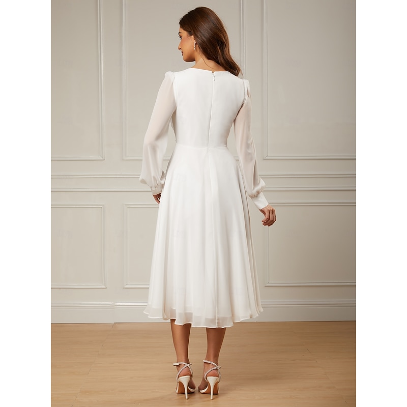 Wedding Dresses Beach Wedding A-Line V Neck Long Sleeve Ankle Length Chiffon Bridal Gowns With Solid Color2