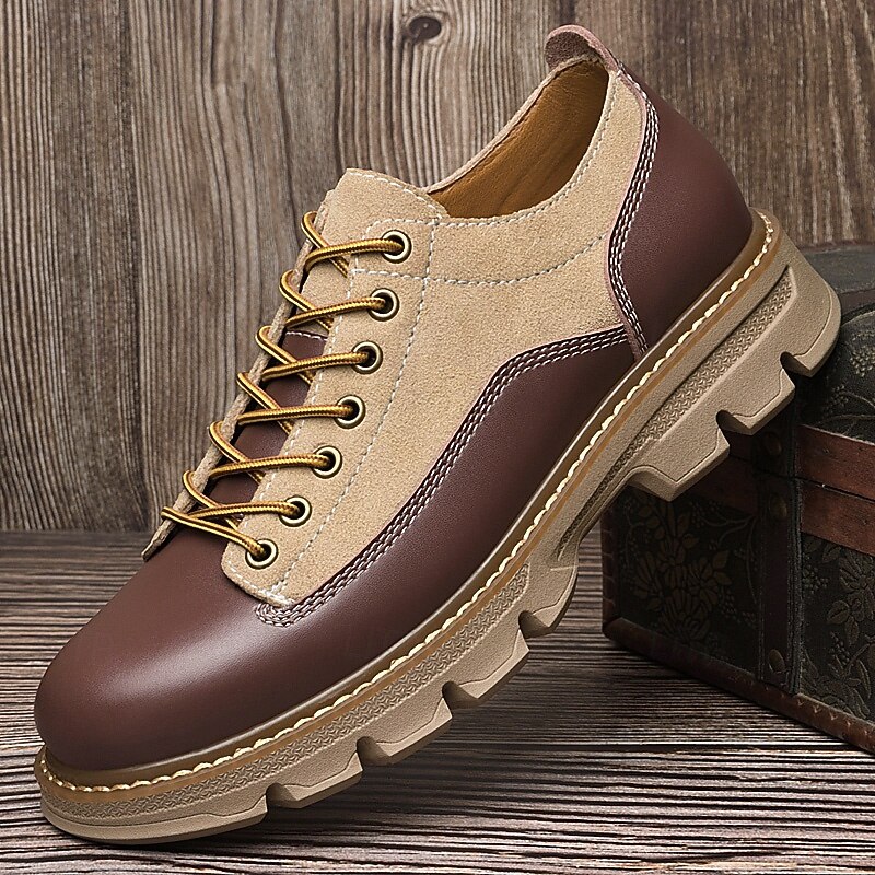 Men's Durable Faux Leather and Suede Lace-Up Shoes – Stylish Casual Footwear for Outdoor and Everyday Wear