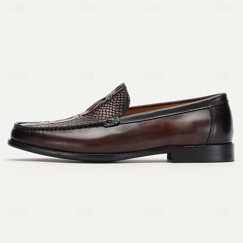 Men's Premium Cowhide Loafers with Snake Pattern Accent – Elegant Formal Footwear for Business and Special Occasions4