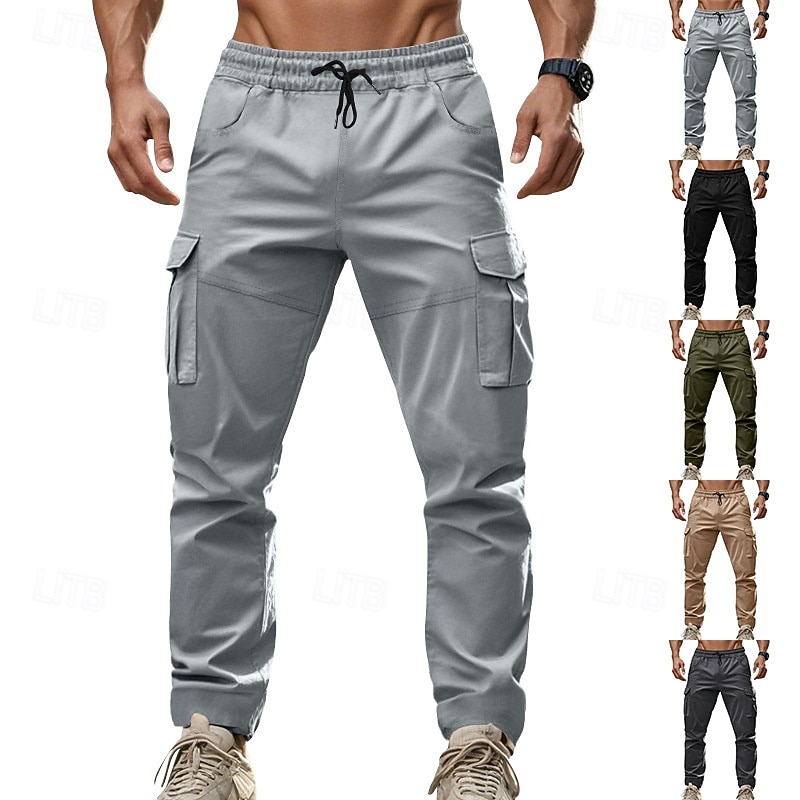 Men's Joggers Trousers Cargo Sweatpants Pocket Drawstring Elastic Waist Plain Comfort Sports Outdoor Daily Fashion Casual ArmyGreen Black Micro-elastic