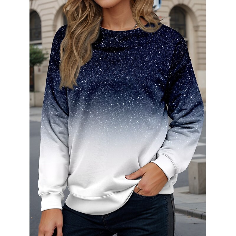 Women's Hoodies Graphic Casual Long Sleeve Crew Neck Regular Tops Street Dailywear Print Blue Fall Winter