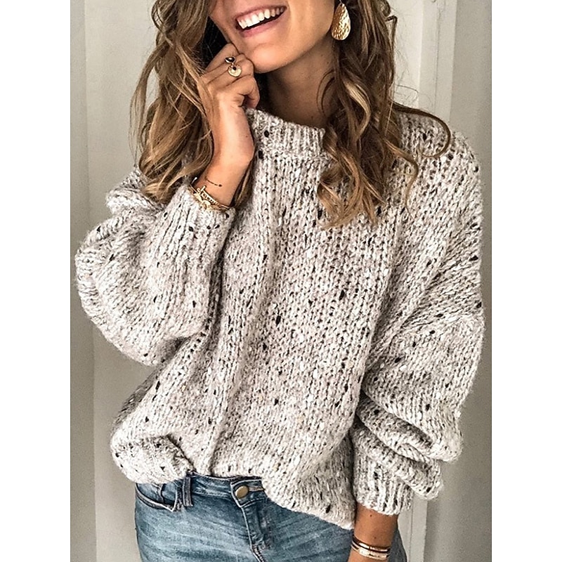 Women's Sweater Casual Soft Pure Color Ribbed Crew Neck Knitted Long Sleeve Regular Tops Knit Outdoor Daily Weekend Blue Light Grey Fall Winter4