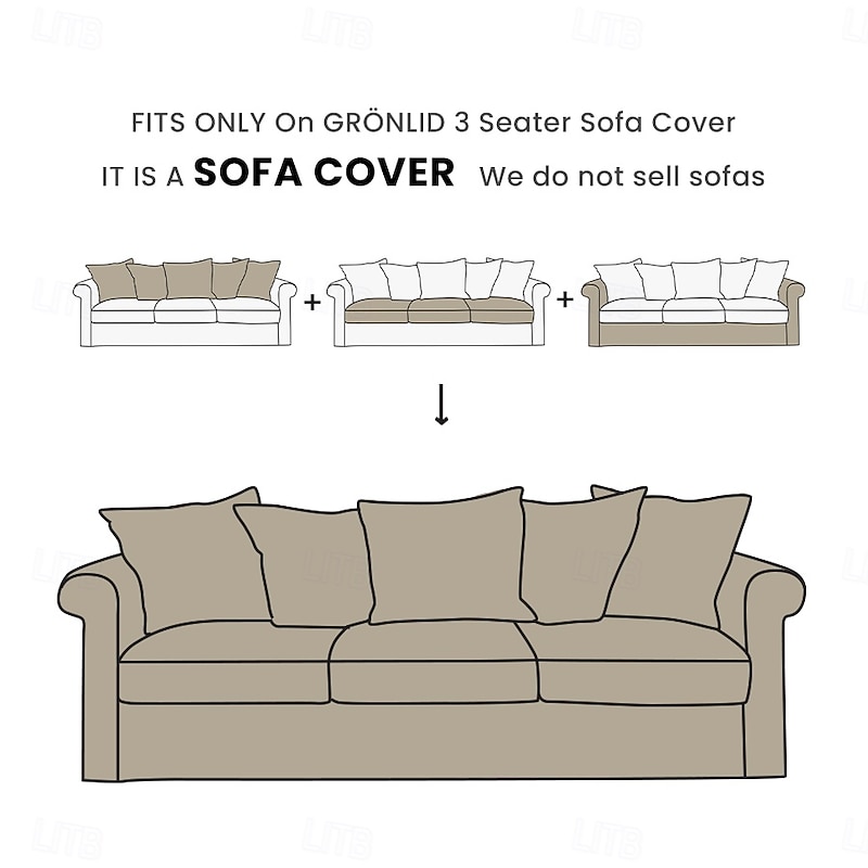 3 Seater Sofa Cover Solid Color 100% Polyester Slipcovers GRONLcover LITB PRIME cover3