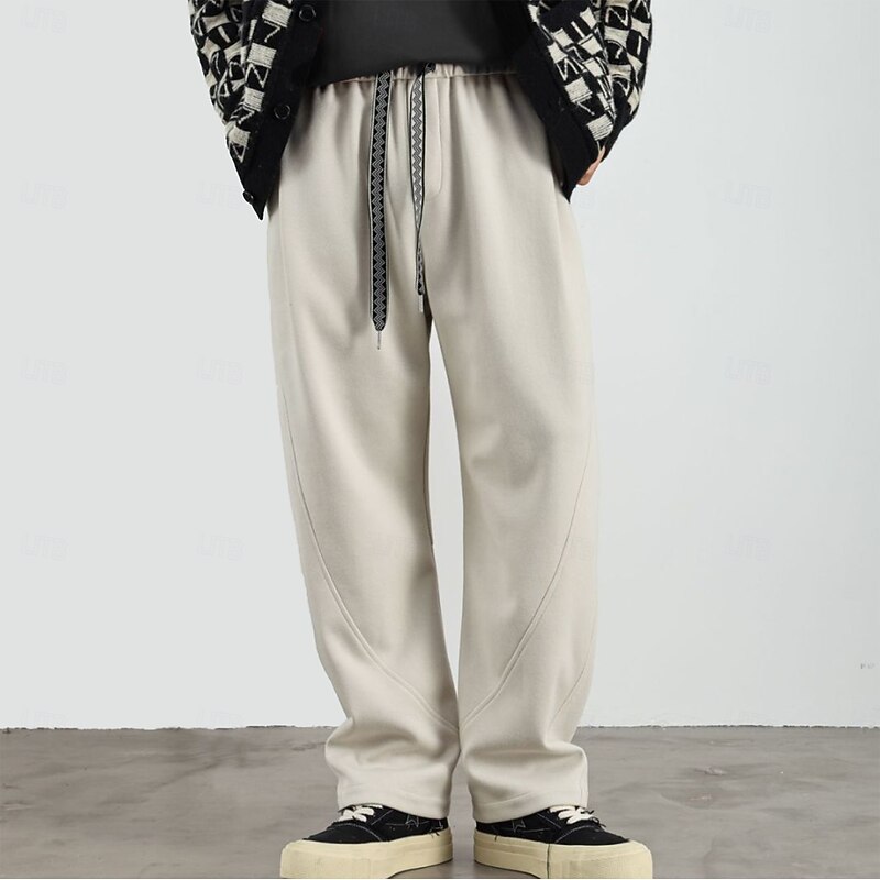 Men's Wide Leg Sweatpants Active Pants Elastic Waist Woven Solid Color Geometric Full Length Outdoor Casual Daily Sports Fashion Navy Blue Beige Micro-elastic2