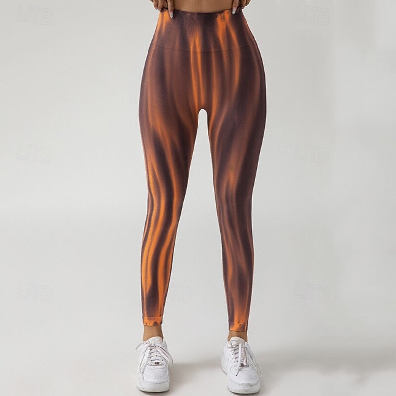 Women's Yoga Pants Yoga Leggings Elastic Waistband High Waist Pilates Gym Workout Workout Tights Tie Dye Orange Green Grey Fall Sports Activewear Stretchy Slim3