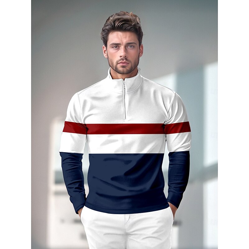 Men's Golf Polo Shirt Dark Blue Long Sleeve Top Golf Attire Clothes Outfits Wear Apparel