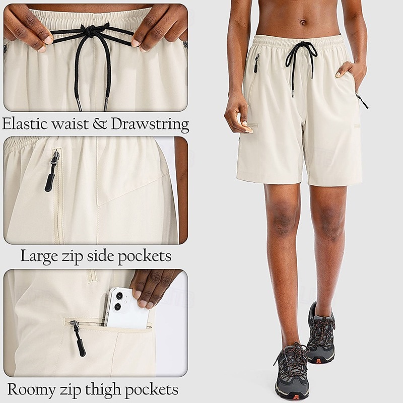 Women's Running Shorts sport shorts Outdoor Quick Dry Multi Pockets Lightweight Stretchy Shorts Bottoms Drawstring Elastic Waist Zipper Pocket Black White Spandex Camping / Hiking Fishing Traveling S2