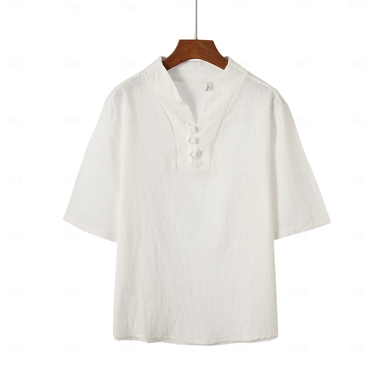 Men's Henley Shirt Tee Top Boho Paisley Damask Plain Color Henley Vacation Street Short Sleeve Buckle Clothing Apparel Fashion No Necklace