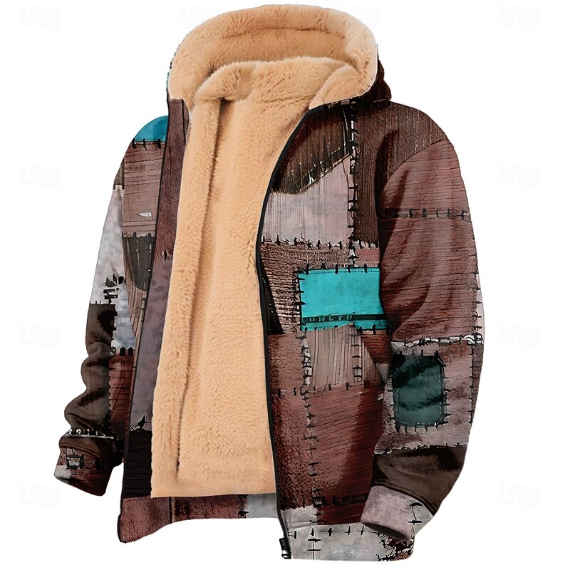 Men's Plaid Checkered Fleece Hoodie Simple Casual Long Sleeve Crew Neck Streetwear Blue Brown Zip Up Fall Winter Designer3
