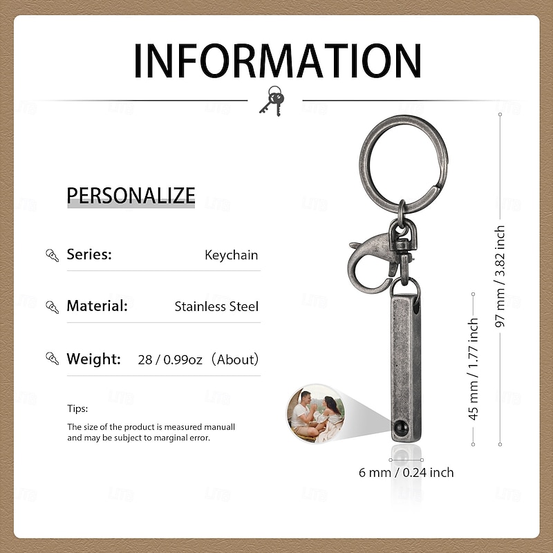 Personalized Projection Photo Keychain Custom Best Gift for Dad, Stainless Steel Couple Gift for Wife, Mom, Wedding, Mother's Day, Romantic Birthday Gift2