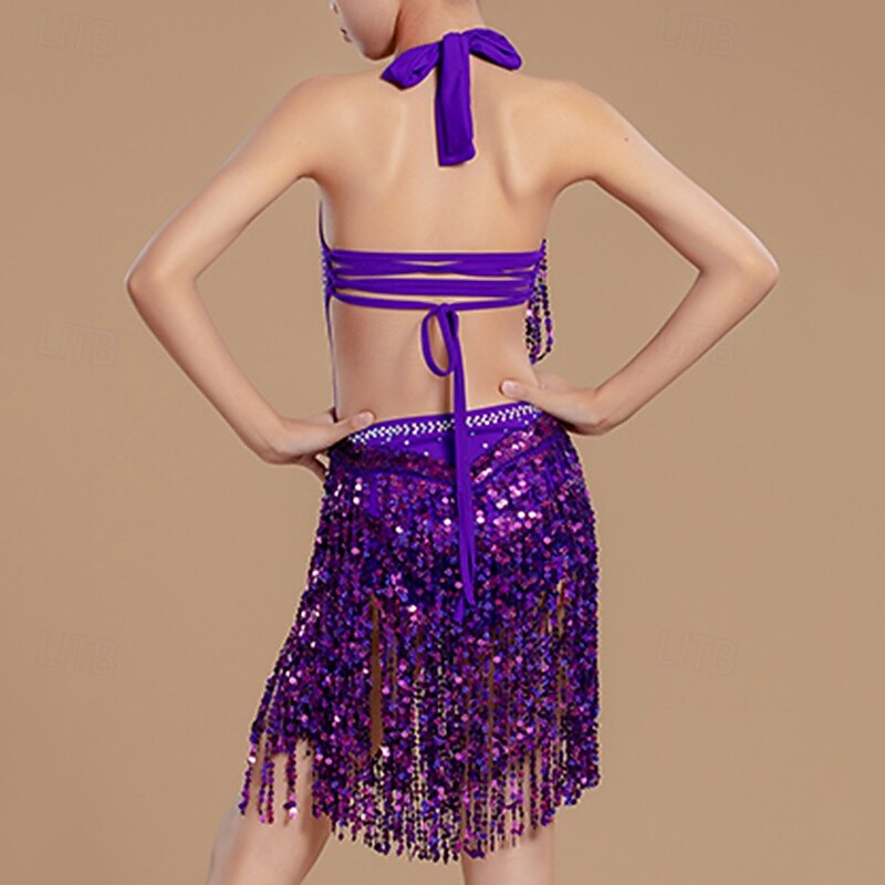 Kids' Dancewear Dress Tassel Paillette Girls' Performance Daily Wear Sleeveless Lycra2