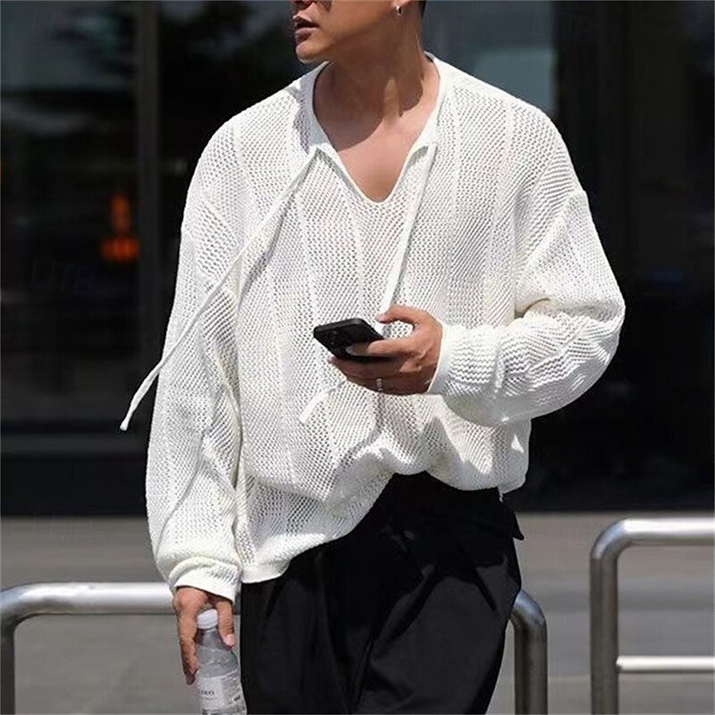 Men's Sweater Pullover Sweater Jumper Ribbed Knit Regular Tops Knitted Slim Fit Plain V Neck Modern Contemporary Work Daily Wear Clothing Apparel Winter Black White S M L3