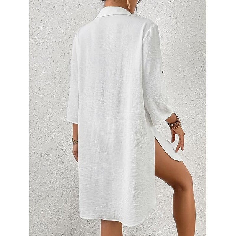 Women's Swimwear Cover Up Beach Dresses Swimsuit Vacation Beach Wear Solid Color Long Sleeve2