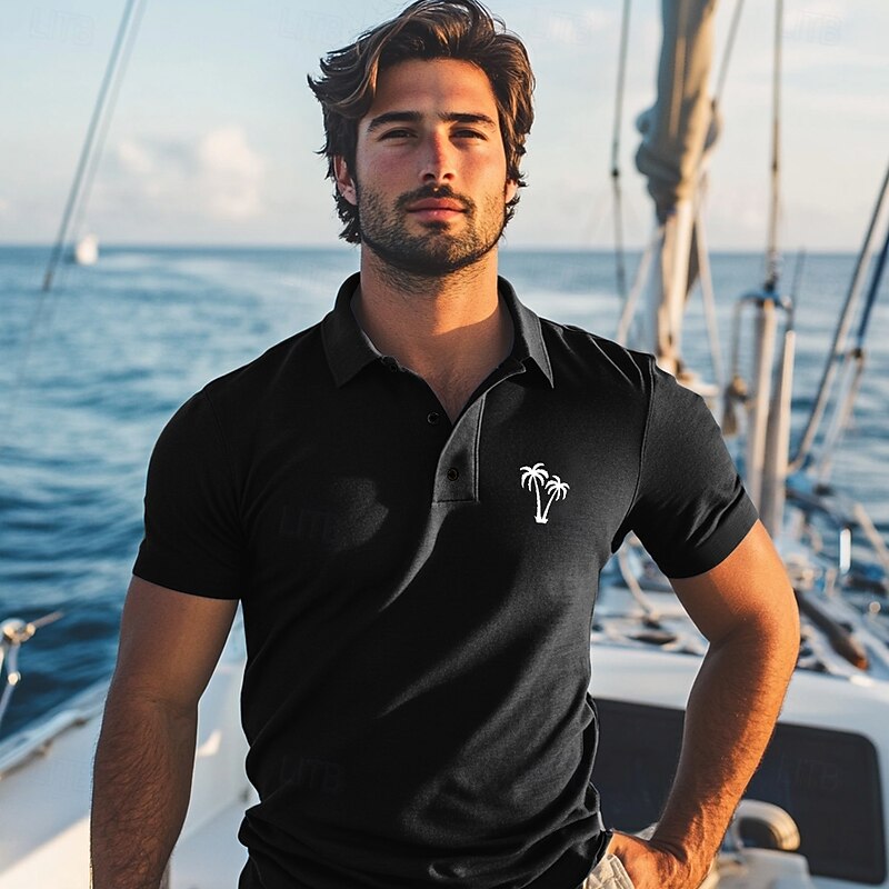 Kentucky Derby Men's Tree Polo Short Sleeve Polo Shirts Collared Shirts Casual Resort Vacation Wear Buttons 3D Print Summer Spring Fall Black White Blue3