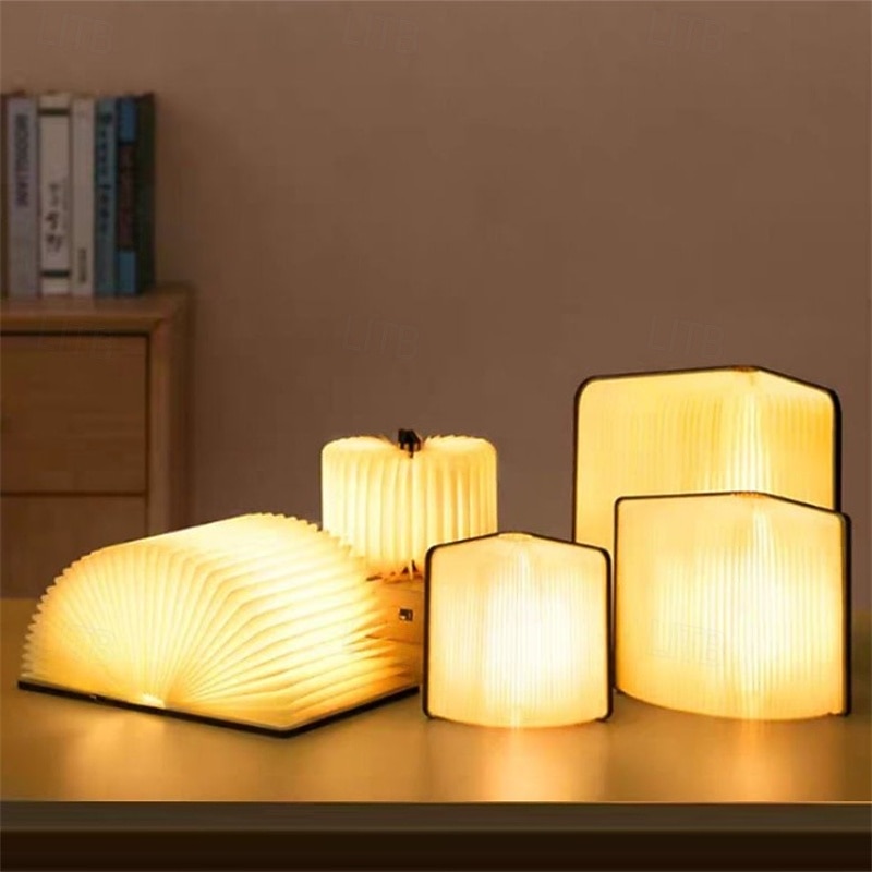 Wooden Folding Book Lamp Foldable LED Book Light 3-Light-Color Bedside Night Light for Home3