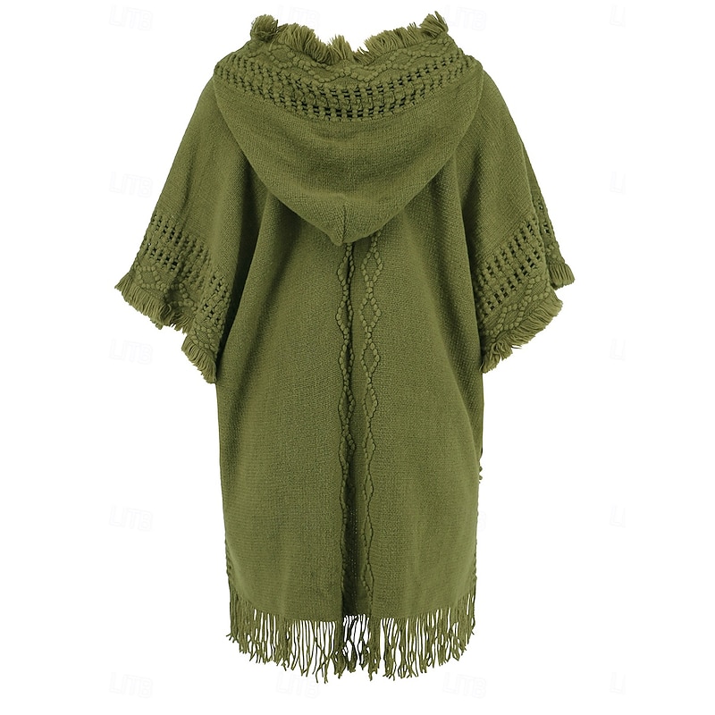 Women's Pullover Casual Solid Color Ribbed V Neck Patchwork Tassel Sleeveless Sleeveless Long Tops Knit Outdoor Date Black Green Spring Fall4