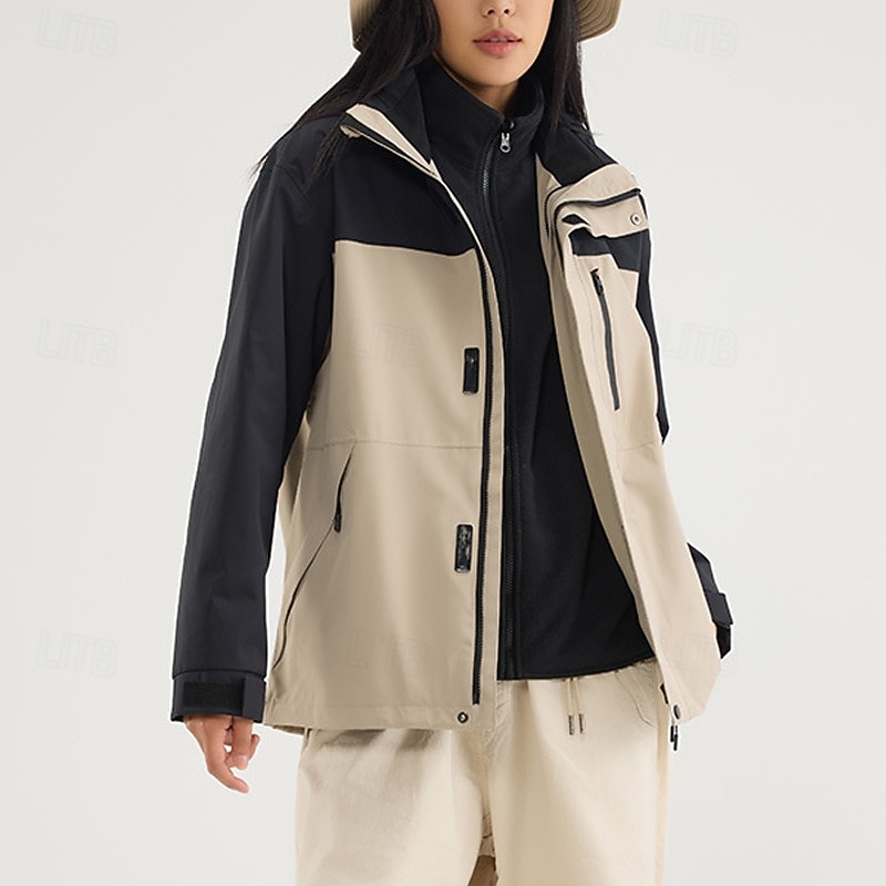 Women's Softshell Jacket Hiking Jacket Winter Outdoor Color Block Thermal Warm Fleece Lining Windproof Water Resistant 3-in-1 Jacket Winter Jacket Lightweight Jacket Traveling Black White Ivory2
