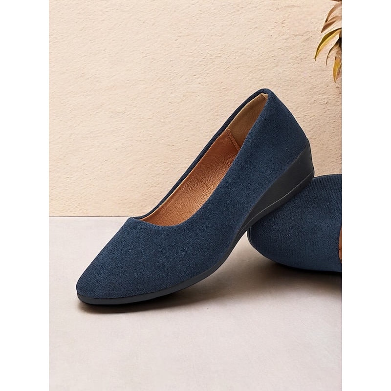 Women's Soft Navy Blue Faux Suede Slip-on Flats with Cushioned Sole | Perfect for Everyday Wear2
