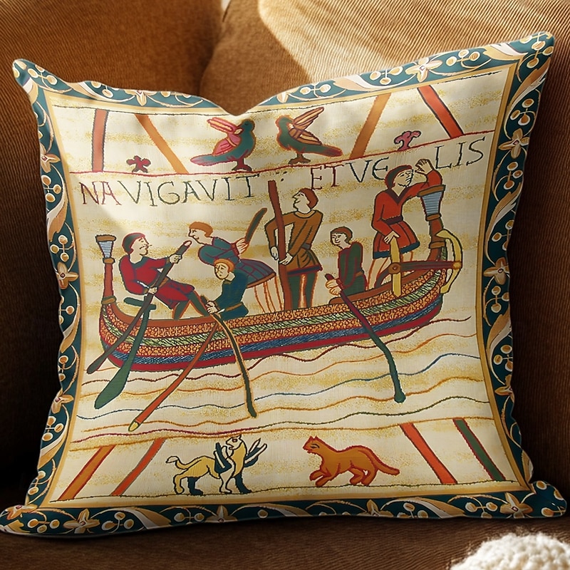 Bayeux Medieval Double Side Pillow Cover 4PC Soft Decorative Square Cushion Case Pillowcase for Bedroom Livingroom Sofa Couch Chair 6
