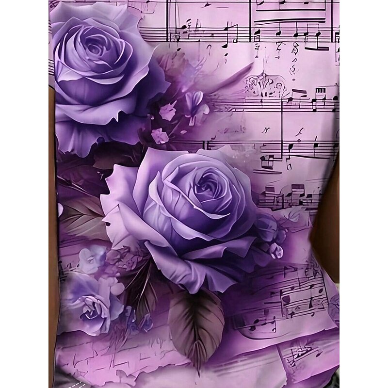 Women's T Shirt Floral Casual Short Sleeve Round Neck Regular Tops Daily Print Yellow Purple Summer4