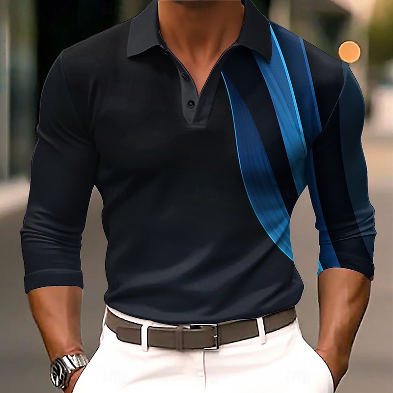 Men's Polo Shirts Golf Shirt Long Sleeve Polo Shirts Collared Shirts Casual Business Casual Dailywear Athleisure 3D Print Buttons Spring Fall Winter White Red Blue3