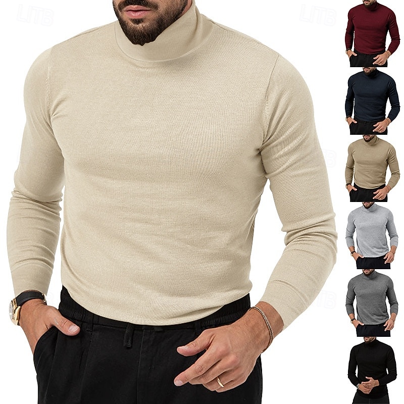 Men's T Shirt Tee Tee Top Long Sleeve Shirt Long Sleeve Turtleneck Fall & Winter Plain Fashion Designer Basic Classic Vacation Street Going out Wine Black Almond Top Tee for Men