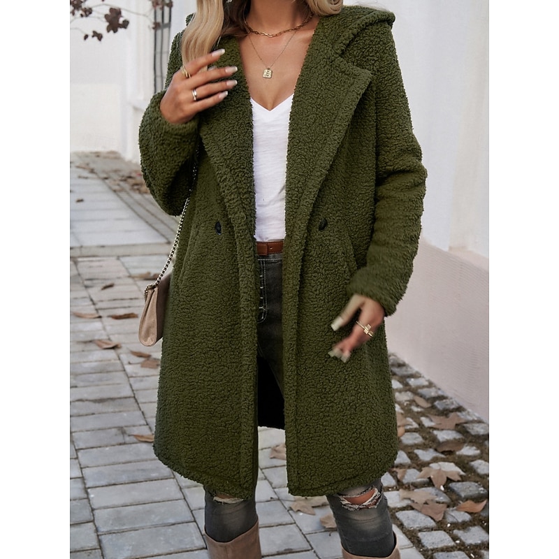 Women's Winter Coat Winter Jacket Outdoor Street Daily Fall Winter Long Coat Regular Fit Warm Breathable Comtemporary Stylish Jacket Long Sleeve Solid Color with Pockets Army Green4