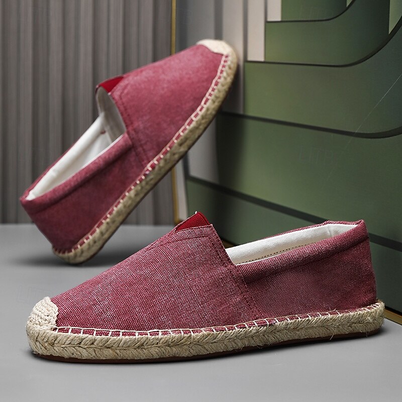 Men's Red Canvas Espadrille Slip-On Shoes with Jute Rope Sole – Comfortable Summer Footwear4
