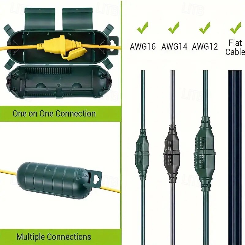 1 Pcs Of Outdoor Extension Cable Cover - Black/green Weather Resistant Plug Connector with External Safety Seal3