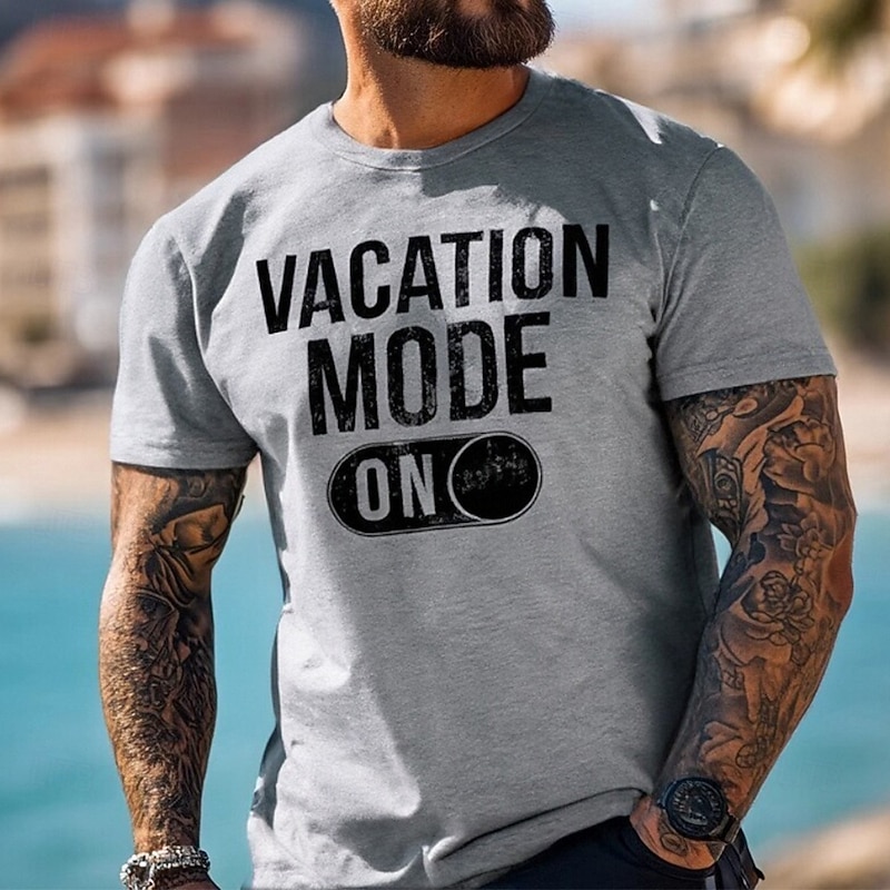 Men's Funny Slang T Shirt Short Sleeve T shirt 3D Print Crew Neck Shirt Tropical Hawaiian Vacation Street Daily Heather Gray Summer Spring Clothing Apparel S M L XL XXL XXXL