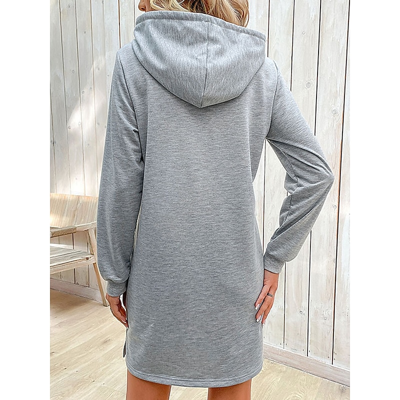 Women's Normal Midi Dress Hoodie Dress Casual Work Daily Regular Fit Plain Long Sleeve Hooded Gray Spring Fall Winter4