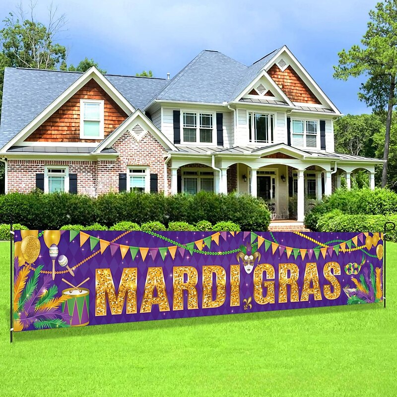 Mardi Gras Carnival Parade Flag Outdoor Patio Garden Flags Parade Banner Decor Party Supplies2