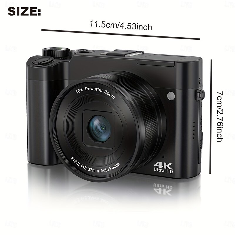 4K UHD Digital Camera 64MP Dual Cameras Auto Focus Selfie Vlogging with Bright Flash 16X Zoom Compact Travel Digicam Point and Shoot4