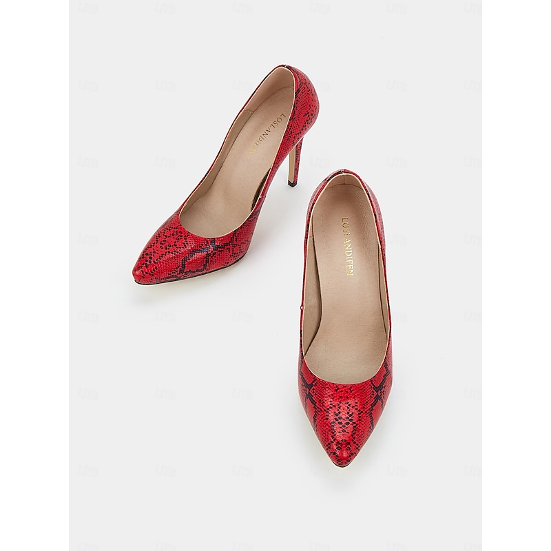 Women's Red Snakeskin Pumps with Pointed Toe and Sexy Stiletto Heels - Perfect for Parties and Special Occasions 5