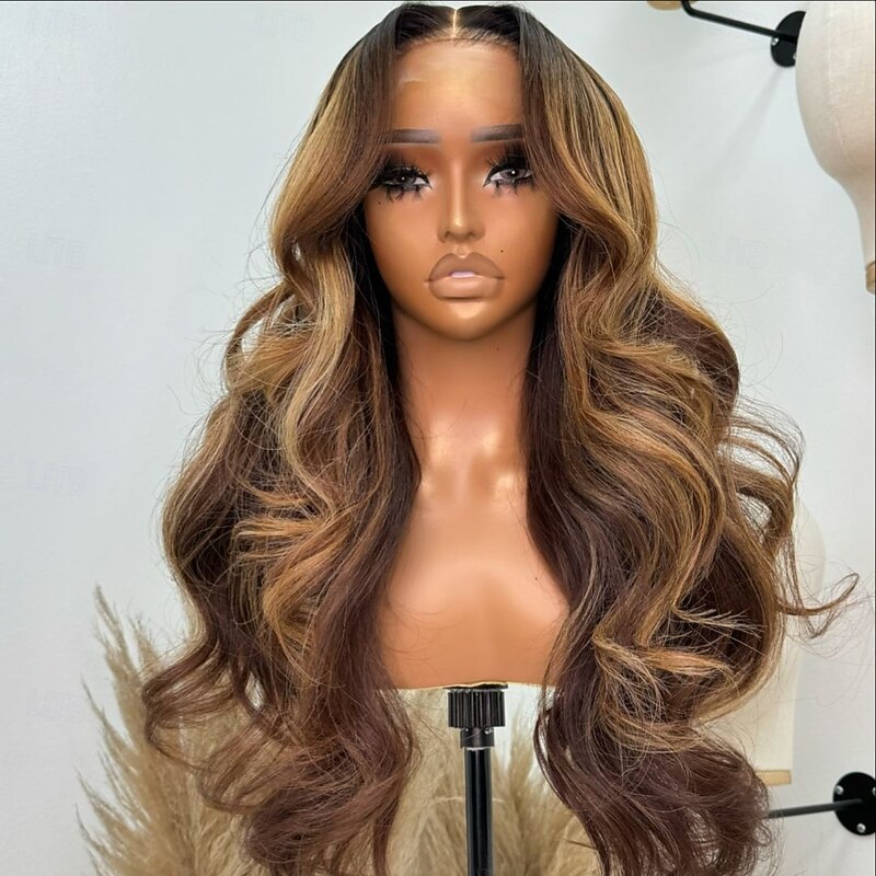 Remy Human Hair 13x4 Lace Front Wig Free Part Malaysian Hair Body Wave Light Brown Multi-color Wig 150% Density with Baby Hair Glueless Pre-Plucked For wigs for black women Long Human Hair Lace Wig