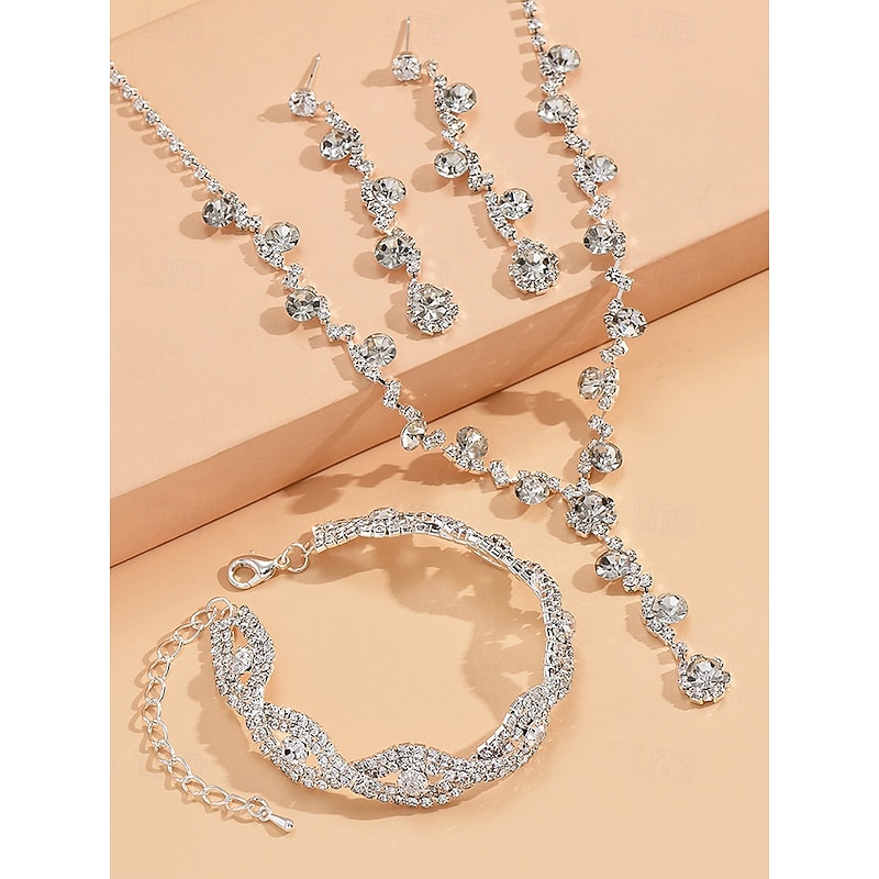 Elegant Rhinestone Jewelry Set for Women, Includes Necklace, Earrings, and Bracelet, Perfect for Weddings, Parties, and Formal Events2