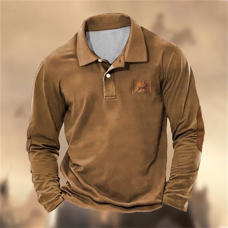 Men's Golf Shirt Golf Polos Shirts Work Casual Lapel Long Sleeve Basic Modern Plain Patchwork Buttons Spring &  Fall Regular Fit Black Navy Blue Brown Green Khaki Coffee Golf Shirt4