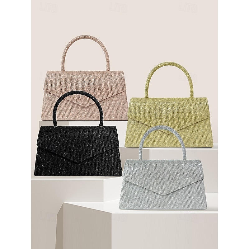 Women's Clutch Evening Bag Shoulder Bags Flap Bag Polyester Party Wedding Party Chain Large Capacity Multi Carry Solid Color Silver Black Champagne4