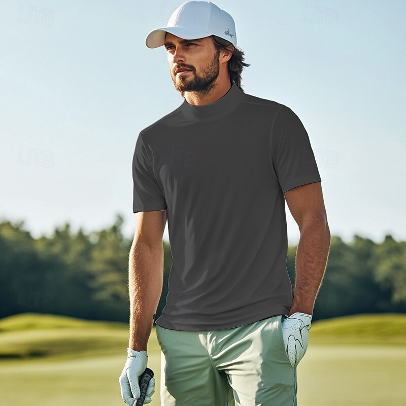 Men's T Shirt Turtleneck shirt Short Sleeve Stand Collar Summer Spring Plain Fashion Casual Comfortable Classic Vacation Street Holiday White Gray Green Top Tee for Men3