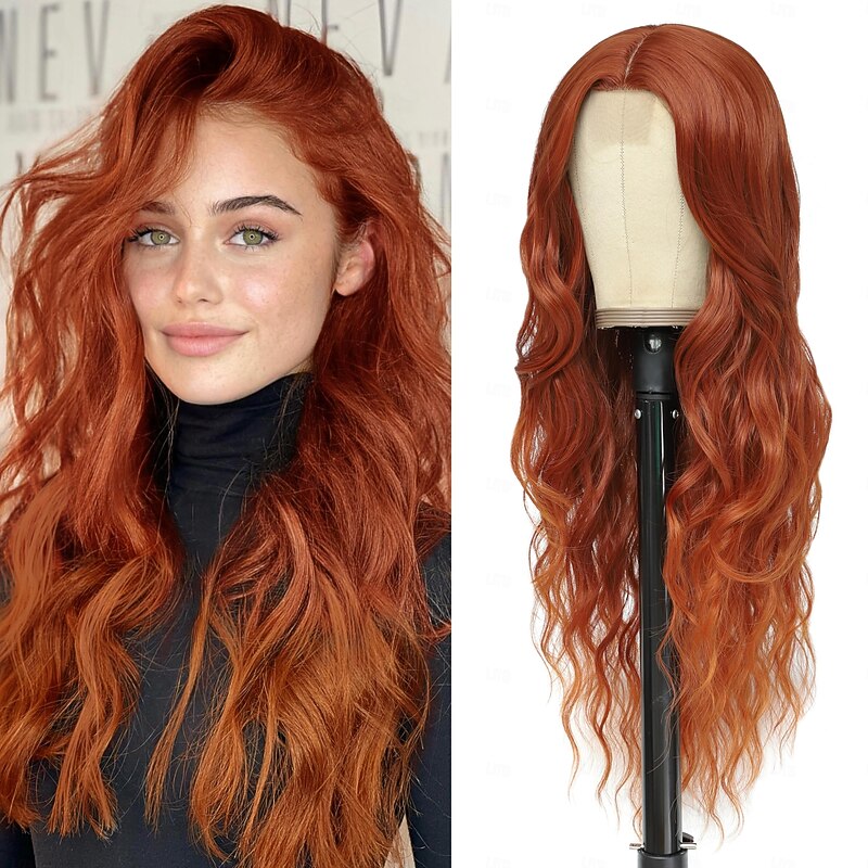 Cosplay Long Copper Wig 26 Inch Middle Part Synthetic Wig Realistic Gifts Party Wigs for Women Daily Use Colorful Wigs