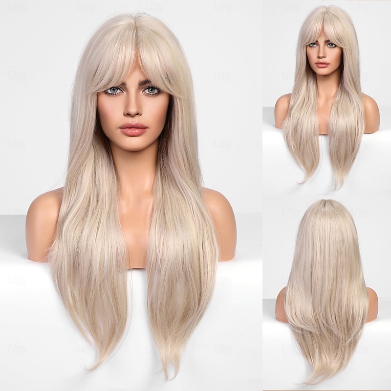 Wig with Curtain Bangs Long Wigs for Women Natural Straight Synthetic Wig for Daily Use Cosplay